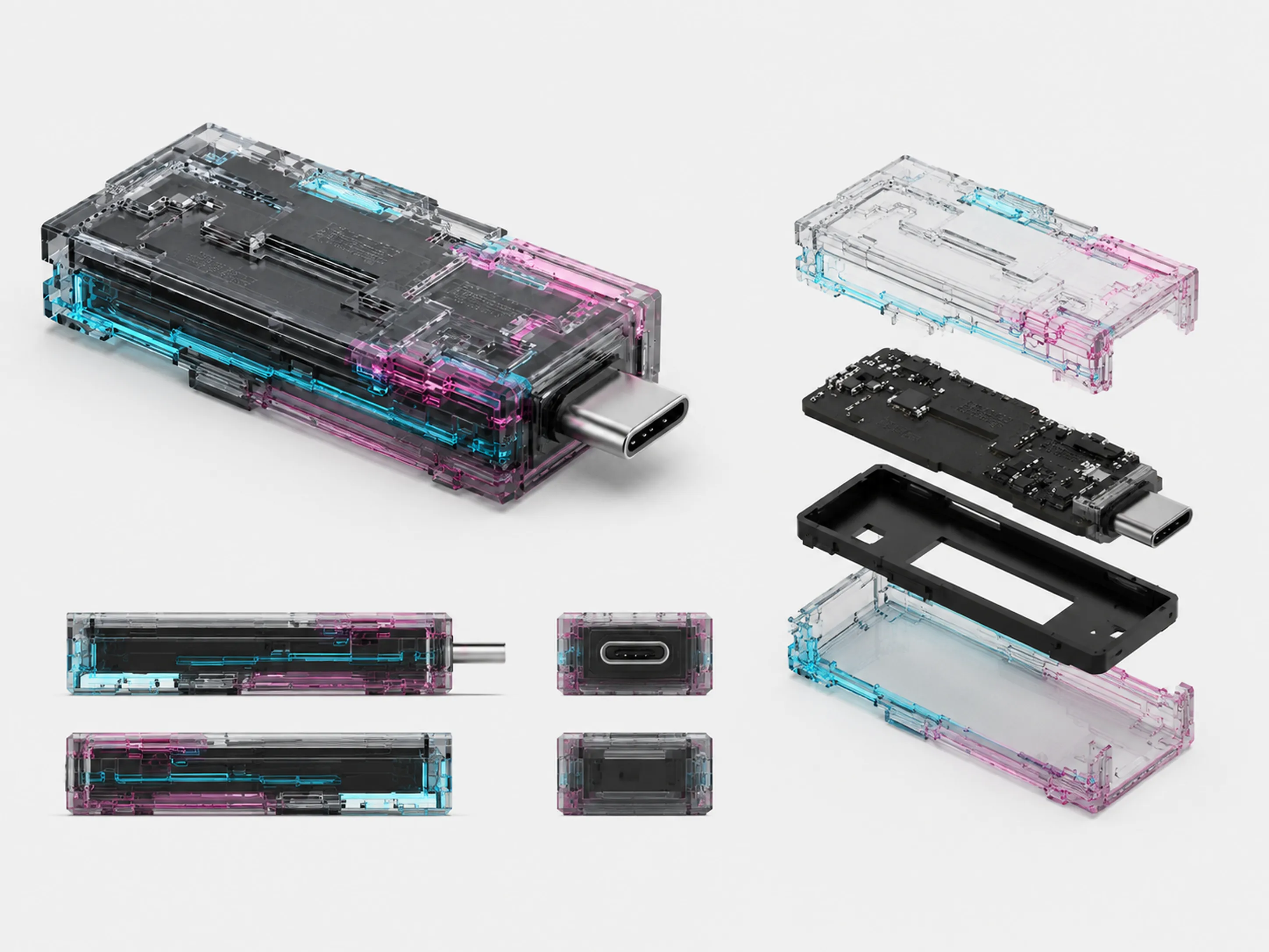 Despiece del USB con forma de archivo corrupto: carcasa, chasis, módulo de memoria y conector
