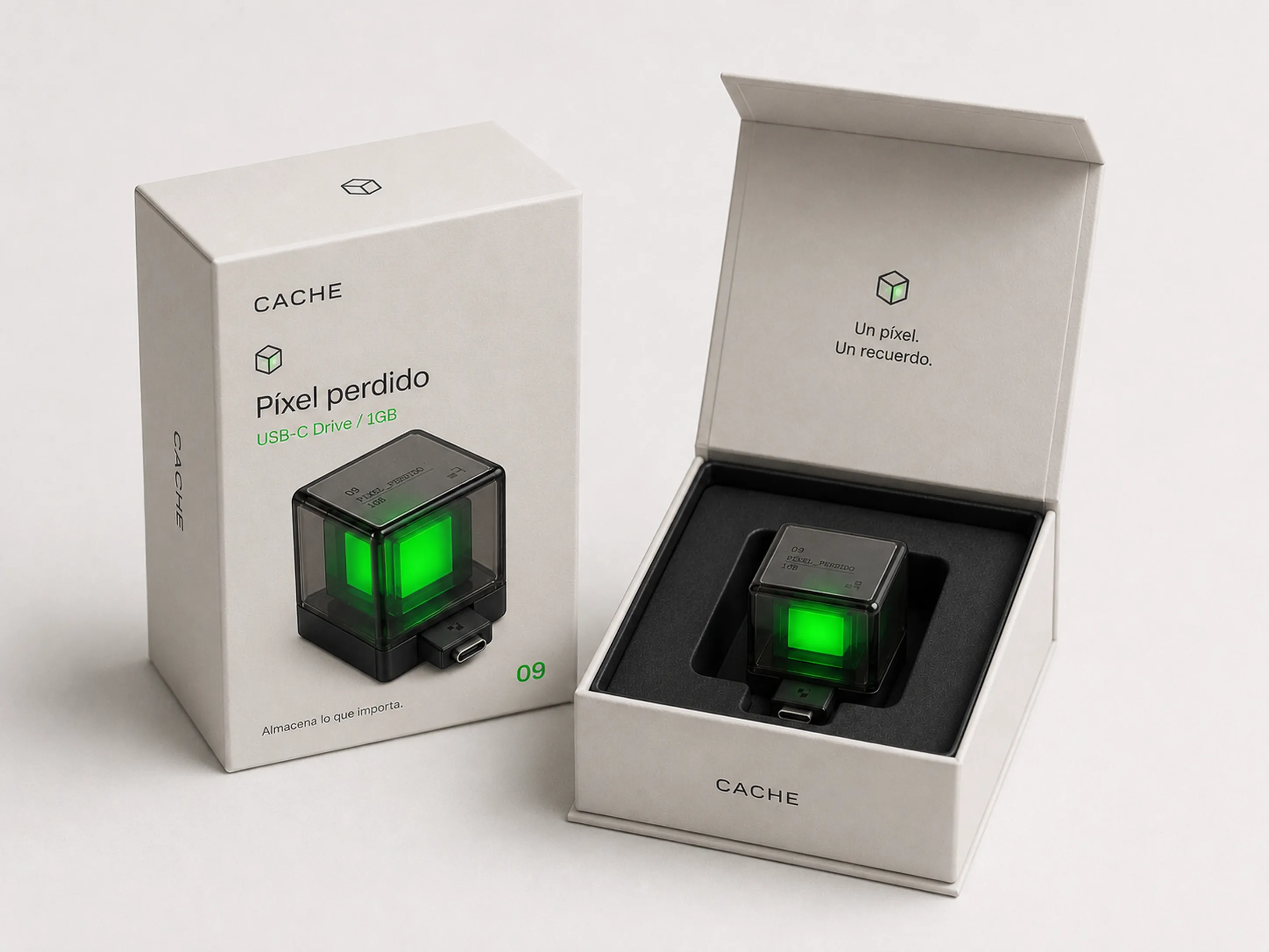 USB con forma de píxel perdido — packaging